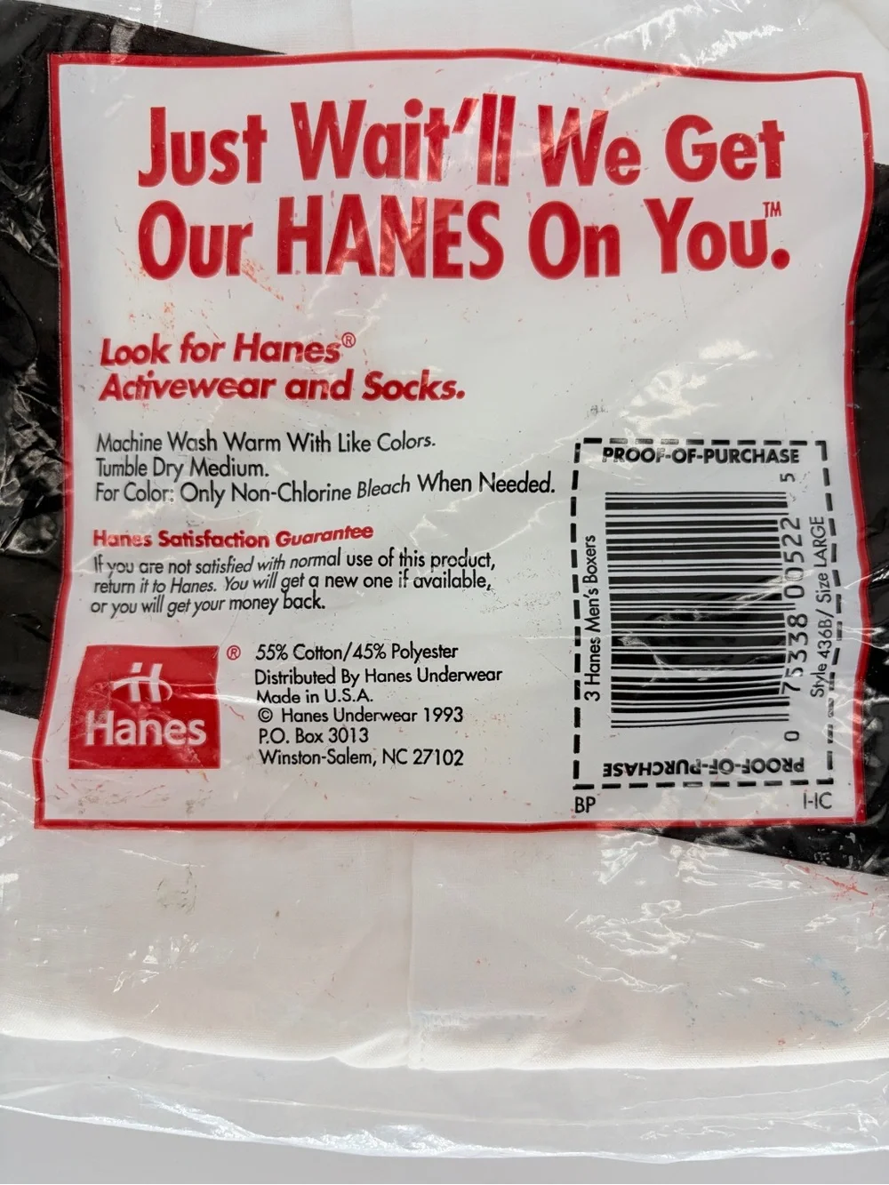 NIP Vintage 1993 Hanes Traditional Full Cut Boxers White - 3 Pack Large